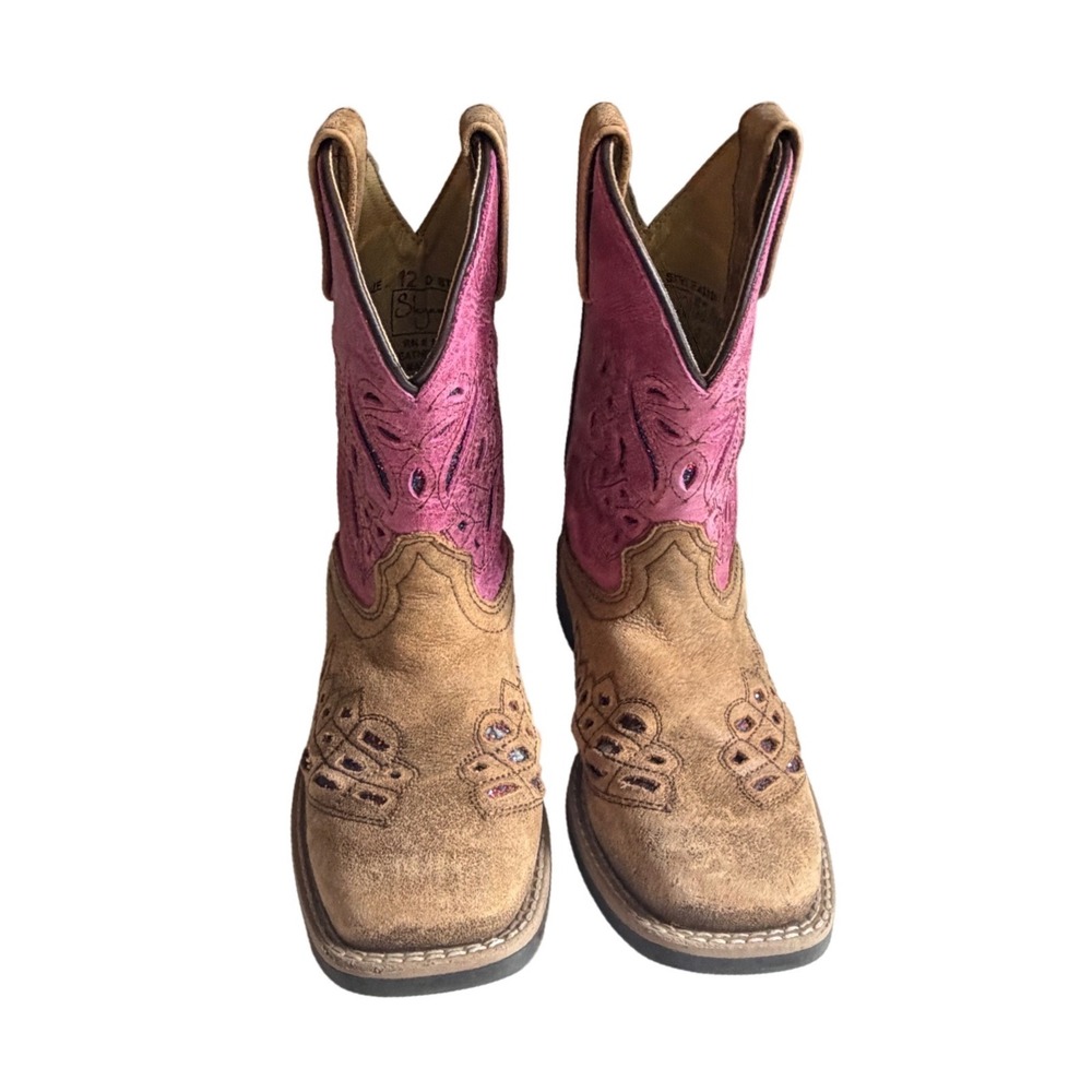 Shyanne Kids Brown Pink Glitter Cutout Western Cowboy Boots 12 D Style 43161